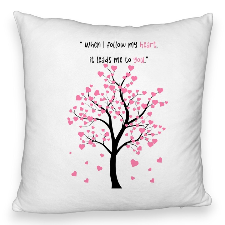 Dekoratív párna üzenettel - Modell Valentin-nap 2, 40x40 cm, Bolyhos, Levehető huzat, Fújtató