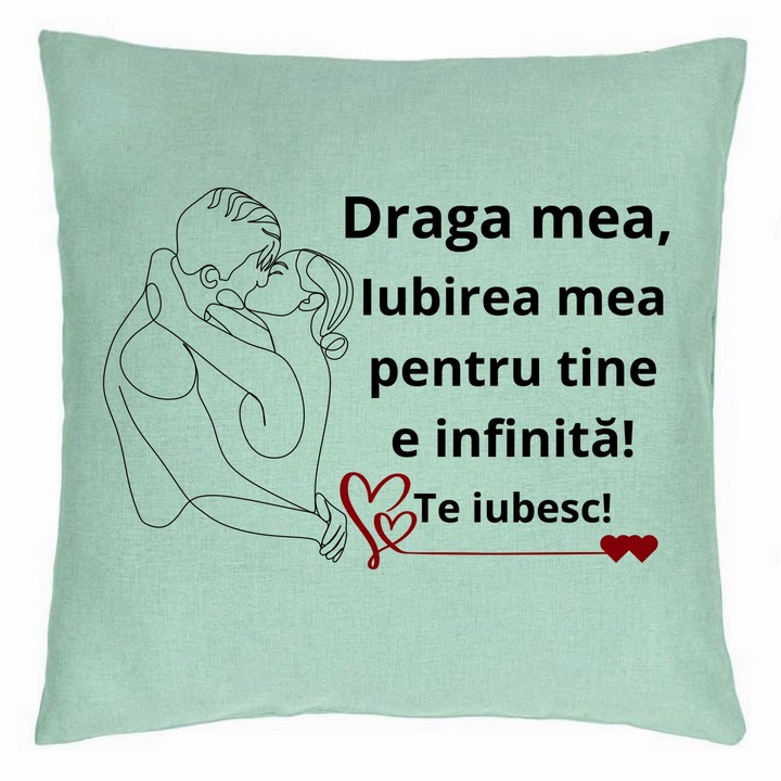 Lover Gift dekoratív párna 1. üzenettel, 40x40 cm, mentazöld, levehető huzat, fújtató