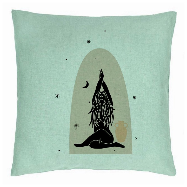 Yoga Mindfulness dekoratív párna, 40x40 cm, mentazöld, levehető huzat, fújtató