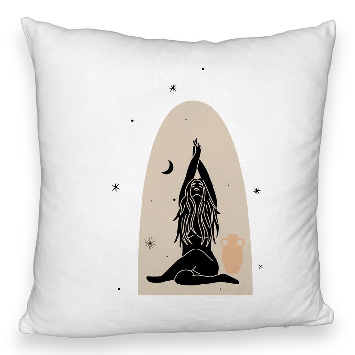 Yoga Mindfulness dekoratív párna, 40x40 cm, bolyhos, levehető huzat, fújtató