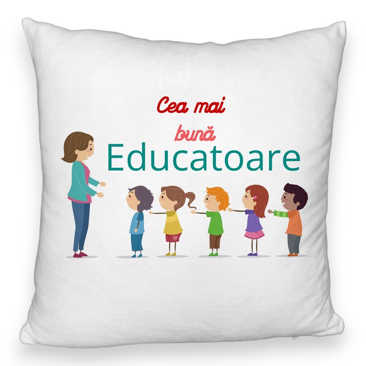 Dekoratív párna szöveggel pedagógusoknak 2, 40x40 cm, Bolyhos, Levehető huzat, Fújtató