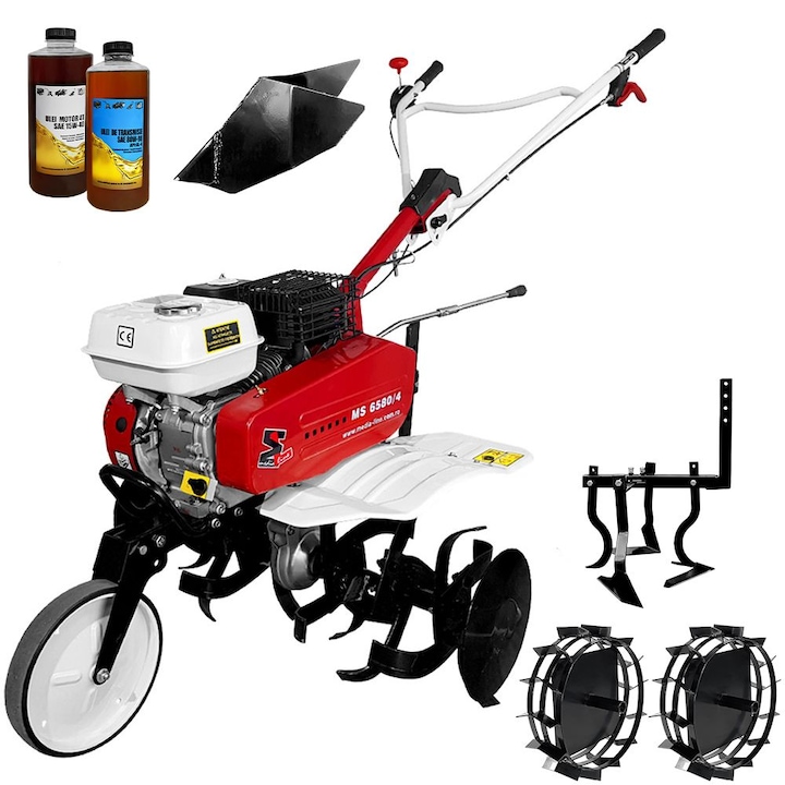 Motosapa Media Line MS 6580, motor 7 CP, latime lucru 80 cm, 2+1 viteze, freze, rarita fixa, fara roti cauciuc, roti metal, cultivator, 2l ulei