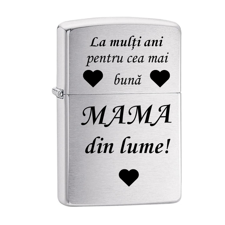 Bricheta cu benzina, gravata pentru mama, Flacara Ajustabila, Reincarcabila, gri, 6 cm, Dalimag