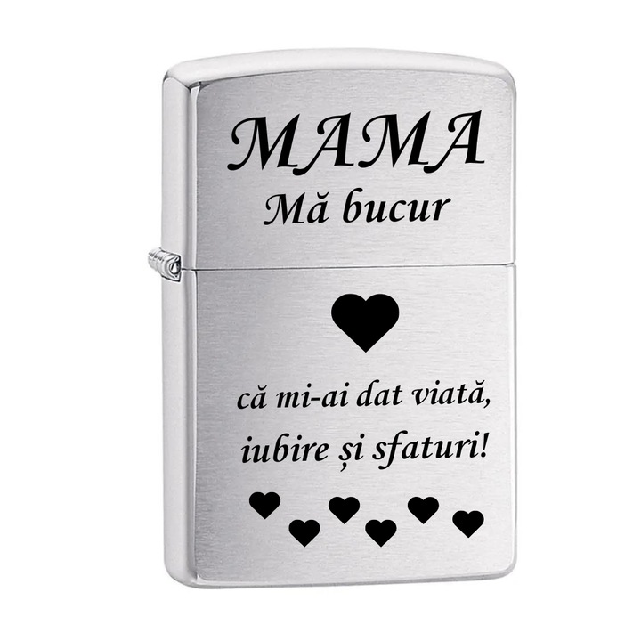 Bricheta cu benzina, gravata pentru mama, ma bucur, Flacara Ajustabila, Reincarcabila, gri, 6 cm, Dalimag