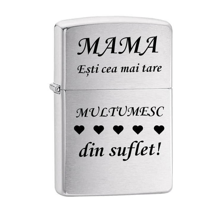 Bricheta cu benzina, gravata pentru mama, multumesc II, Flacara Ajustabila, Reincarcabila, gri, 6 cm, Dalimag