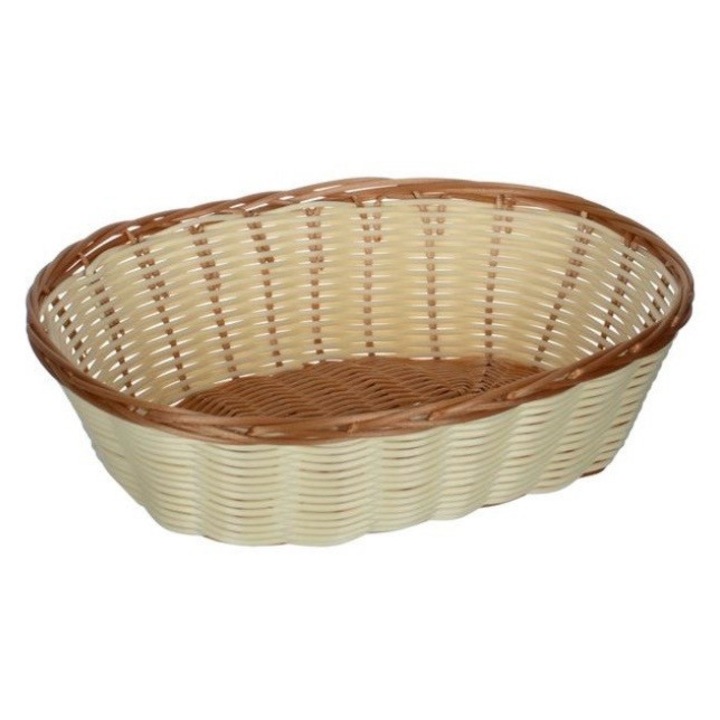 Cos decorativ, oval, bej, model tricotat, 27x20x8 cm