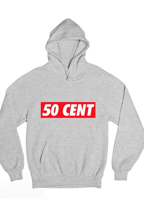 Hanorac cu logo cu inscripții rapper de 50 de cenți, Gri