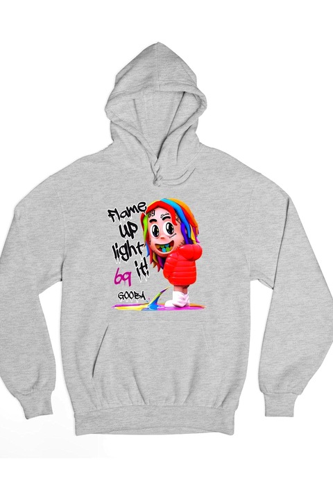 Hanorac 6ix9ine gooba flame up, Gri