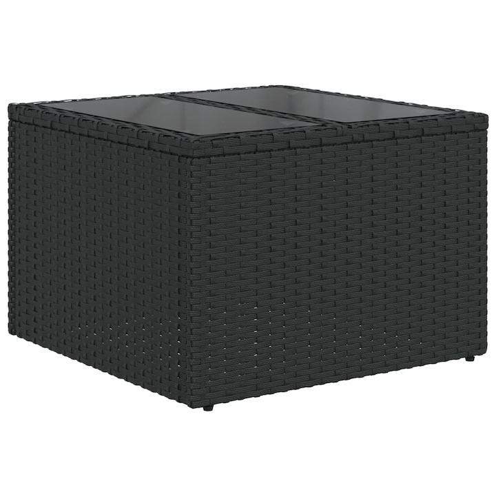 VidaXL fekete polyrattan üveglapos kerti asztal 55 x 55 x 37 cm, 7 kg