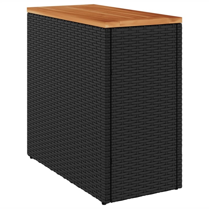 Градинска маса с дървен плот vidaXL, Черна, 58x27, 5x55 см, Полиратан, 4.8 Kg