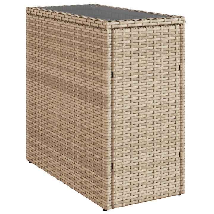 Masa laterala gradina vidaXL, blat sticla, bej, 58x27,5x55 cm, poliratan, 5.5 Kg