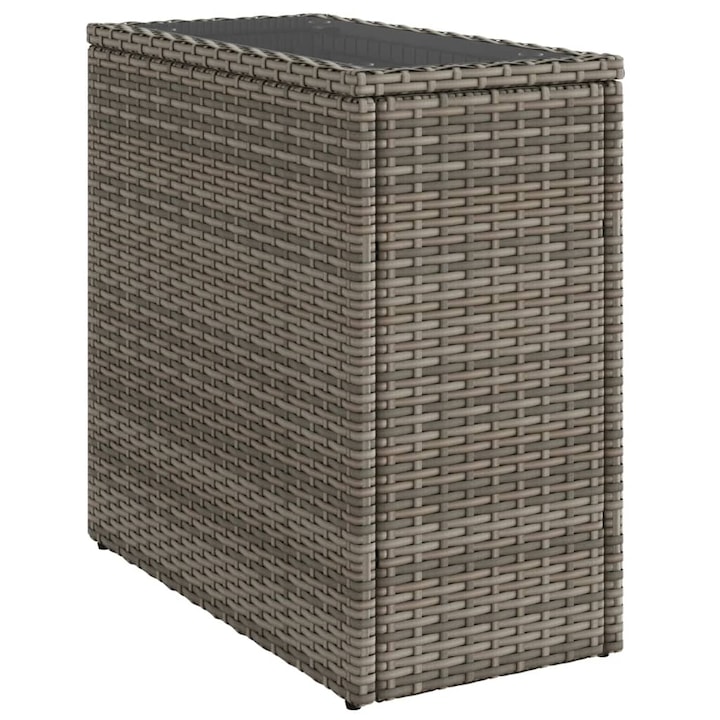 Градинска маса със стъклен плот vidaXL, Сива, 58x27, 5x55 см, Полиратан, 5.3 Kg