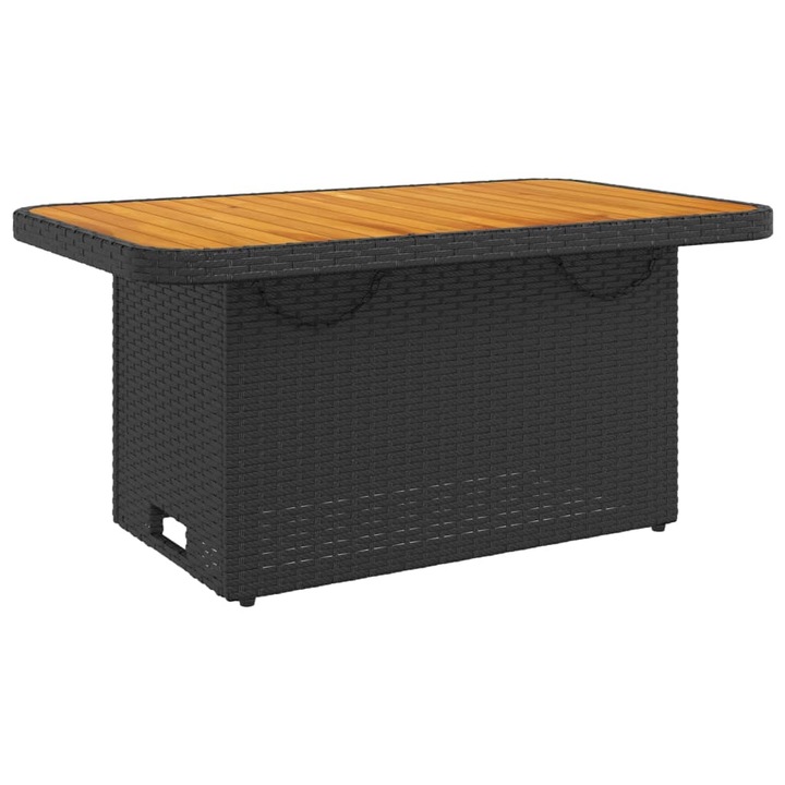 VidaXL fekete polyrattan és akácfa kerti asztal 90 x 55 x 71 cm, 10.2 kg