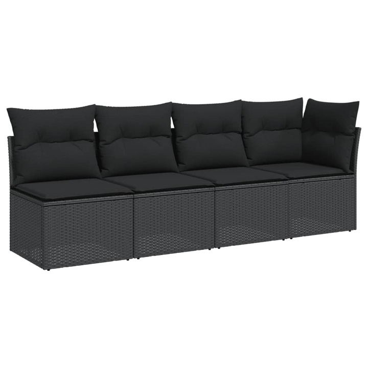 vidaXL 4 személyes fekete polyrattan kerti kanapé párnával 227 x 62 x 69 cm 27.74 kg