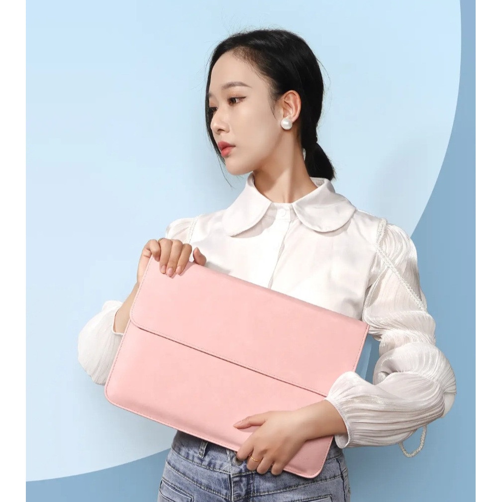 Mapa tip plic, Taikesen, reglaj ergonomic, compatibila Apple Macbook Pro (M3) 14 inch, Apple Macbook Pro (M2) 13.3 inch si Apple Macbook Air (M2) 13.6 inch, piele ecologica, roz