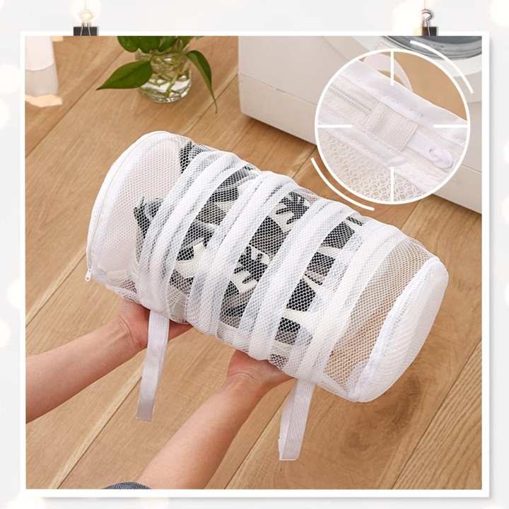 Sac pentru spalare si uscare incaltaminte, QuTek, cu pad-uri din spuma pentru protectie in masina de spalat, uscare si depozitare papuci, 19x40 cm, alb