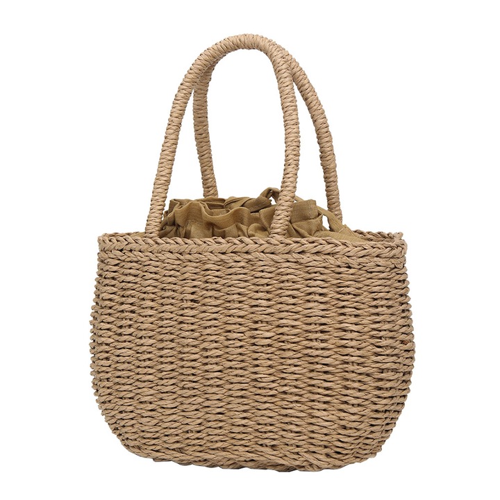 Női táska, szalma/poliészter, barna