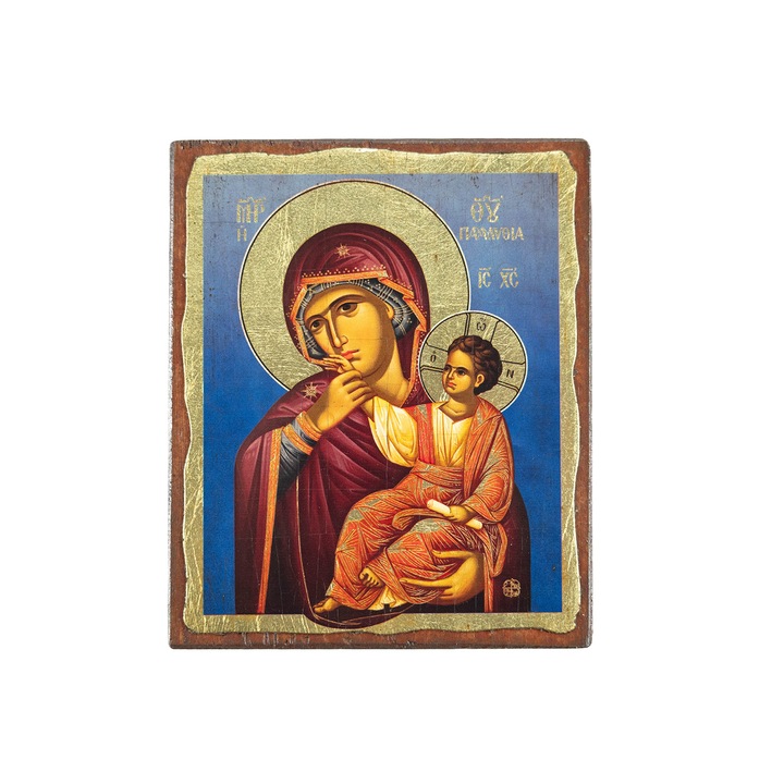 Icoana "Maica Domnului Paramithia", Holy Great Monastery of Vatopedi Mount Athos, Lemn, 13x10cm, Multicolor