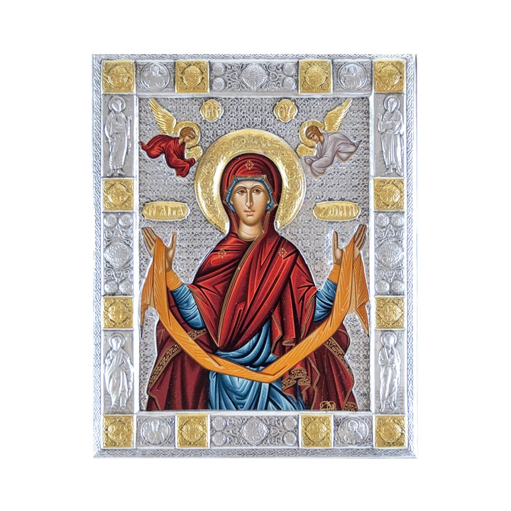 Braul Sfant al Maicii Domnului - Icoana lucrata pe panza de la Sfanta Mare Manastire Muntele Athos 19 x 15 cm