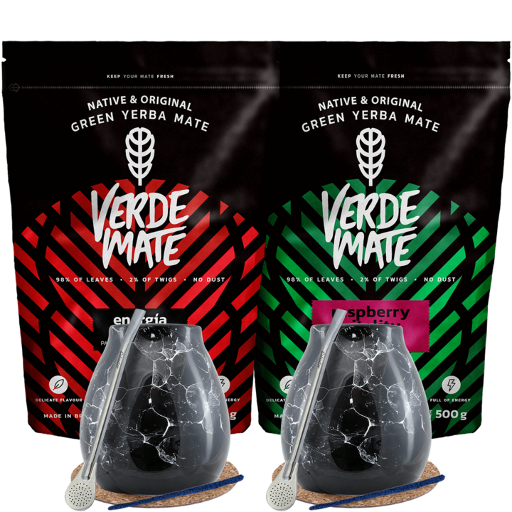 Ceai Yerba Mate Set, Verde Mate Raspberry Guarana, Cana cu accesorii, 2x300ml