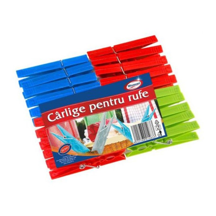 Set 20 bucati carlige mari de rufe, Misavan, plastic, multicolore