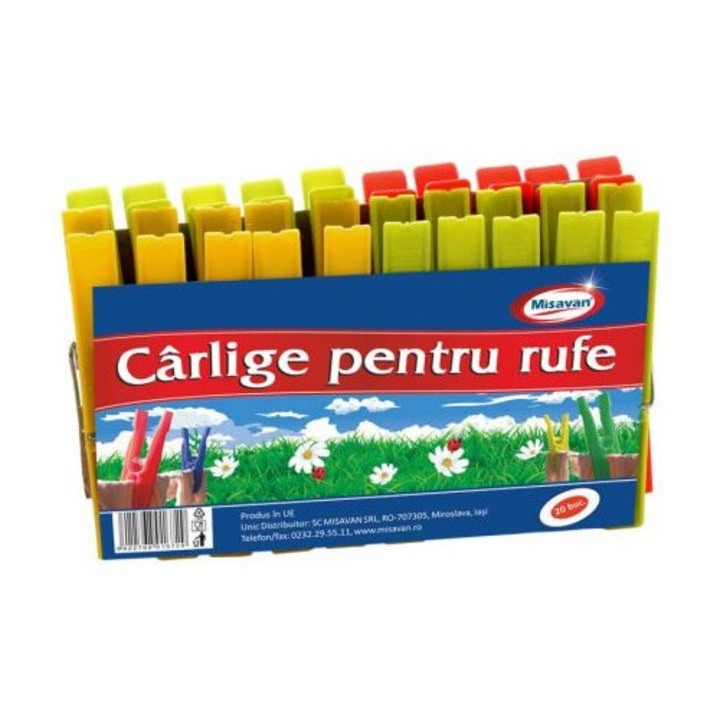Set 20 bucati carlige de rufe, Misavan, plastic, multicolore