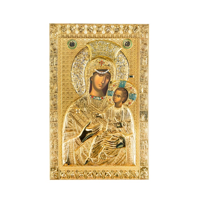 Icoana "Maica Domnului Vimatarissa", Holy Great Monastery of Vatopedi Mount Athos, Lemn, 43 x 27 cm, Multicolor