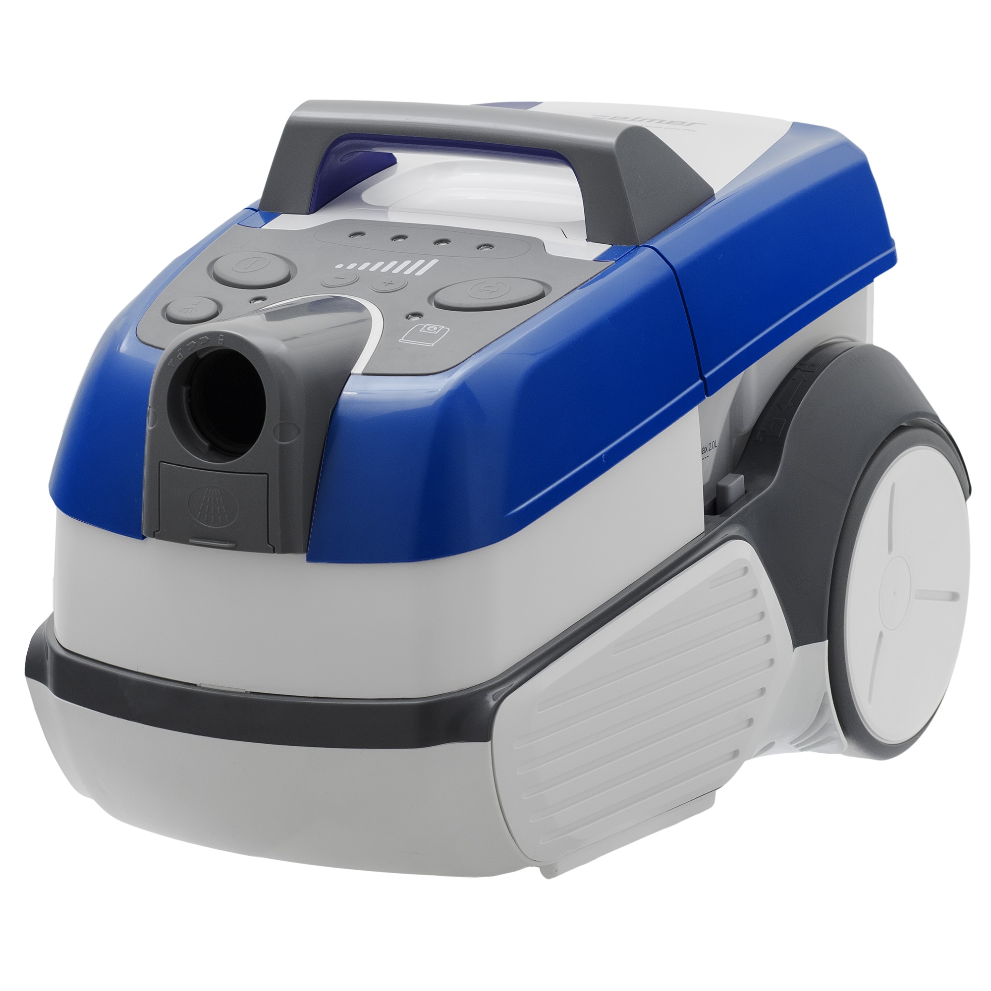 Aspirator cu spalare Zelmer ZVC9140D, Wet&Dry, 2100 W putere maxima, digital, reglare electronica a puterii de aspirare, rezervor apa 5.2 l, filtru HEPA 13, alb/albastru