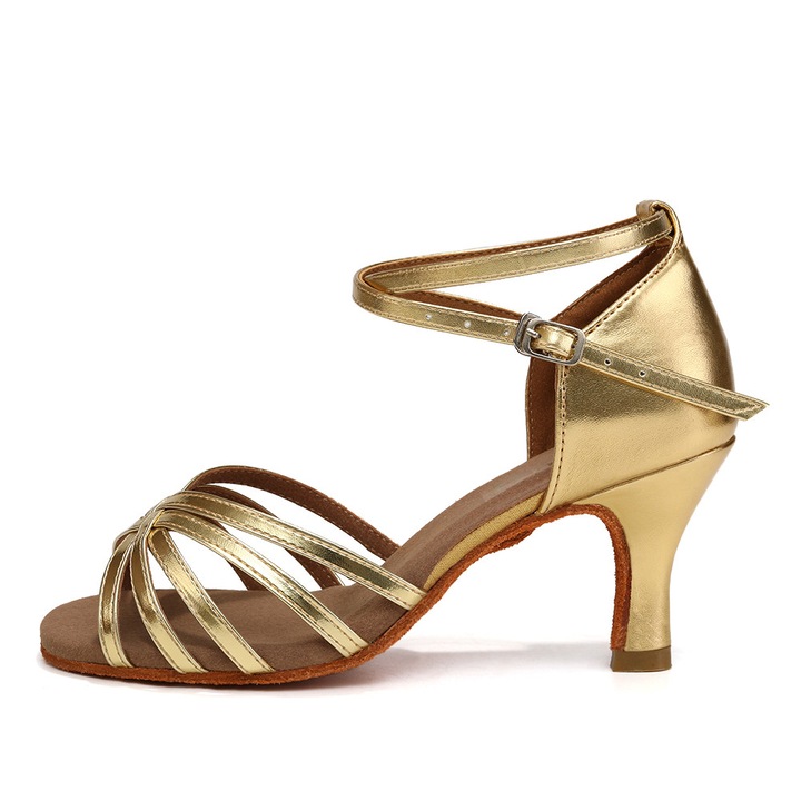 Pantof de dans Burtan, Havana, toc de 7 cm, sintetic, auriu