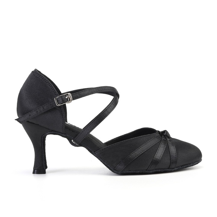 Pantof de dans Burtan Vienna, negru, satin, toc 7.5 cm, pentru fete