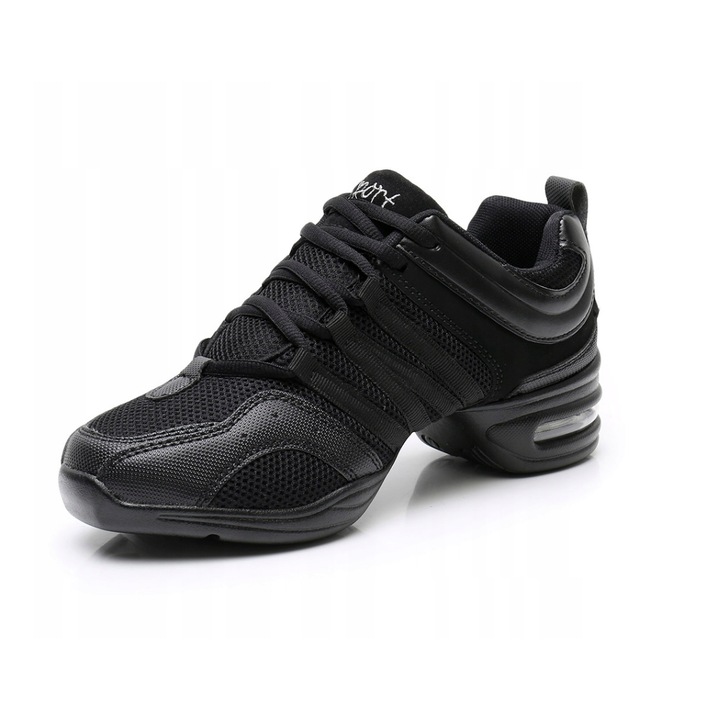 Pantofi sport dama Burtan, Pentru dans modern, toc 5 cm, piele ecologica, negru