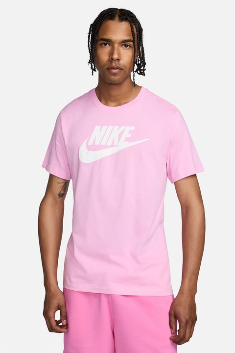 Nike, Тениска Icon Futura с логa, Бял/Пастелнорозов