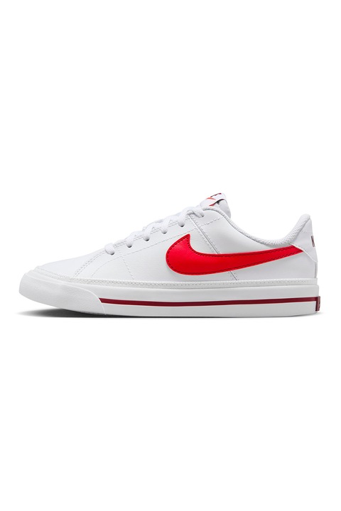 Nike, Pantofi sport Court Legacy cu insertii din piele, Alb/Rosu vermillion
