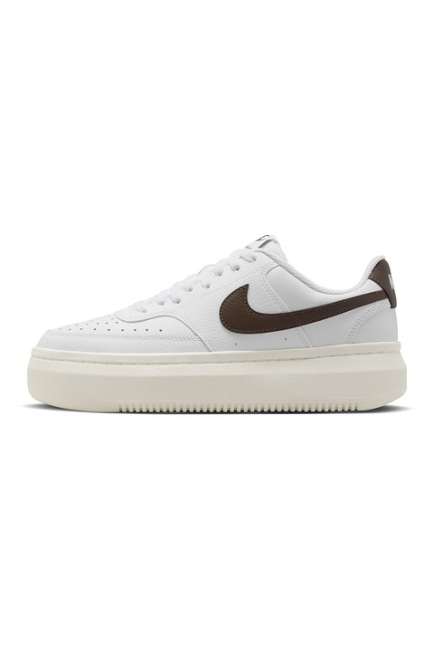 Nike, Pantofi sport Court Vision Alta din piele si piele ecologica cu talpa flatform, Alb/Negru stins