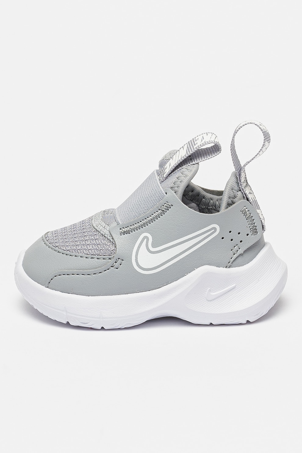 Nike, Pantofi sport slip-on cu imprimeu logo Flex Runner 3, Gri deschis, 18.5 EU