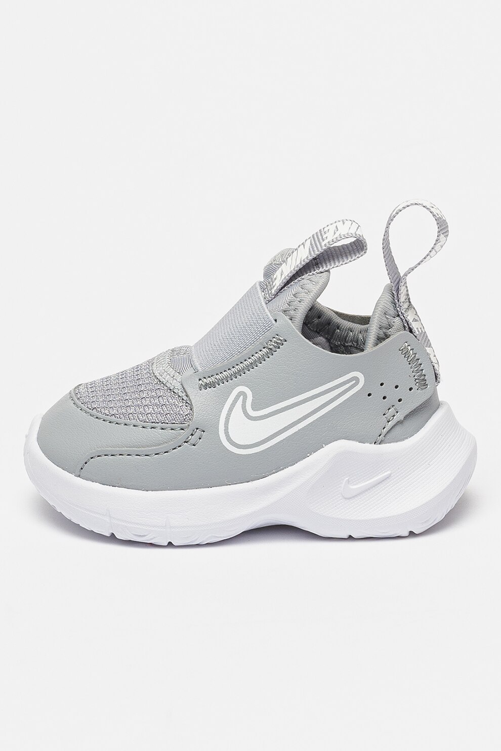 Nike, Pantofi sport slip-on cu imprimeu logo Flex Runner 3, Gri deschis, 19.5 EU