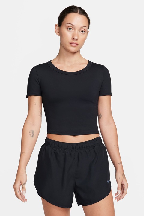 Nike, Tricou crop cu tehnologie Dri-Fit, pentru fitness, Negru