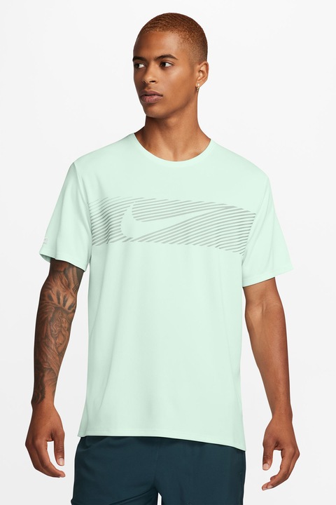 Nike, Tricou cu detalii fosforescente pentru alergare Miler Flash, Verde pal