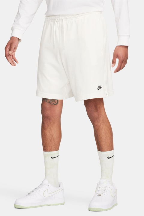 Nike, Bermude cu snur in talie Club, Negru/Alb optic