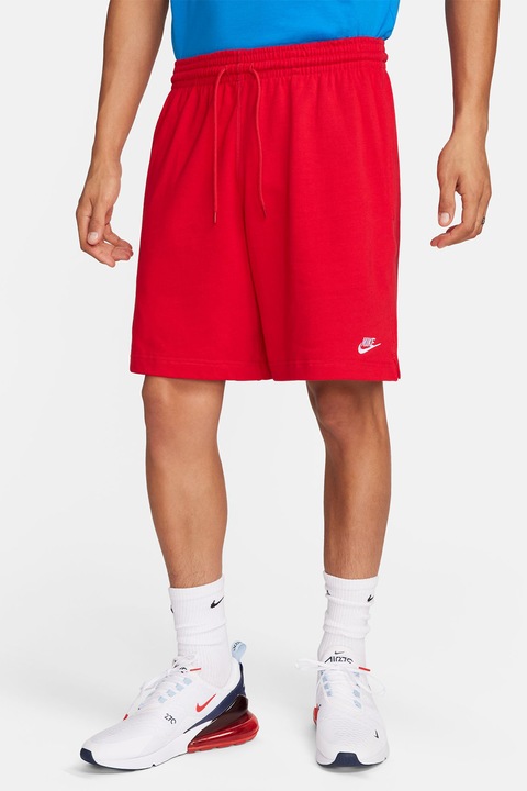 Nike, Bermude cu snur in talie Club, Rosu/Alb optic