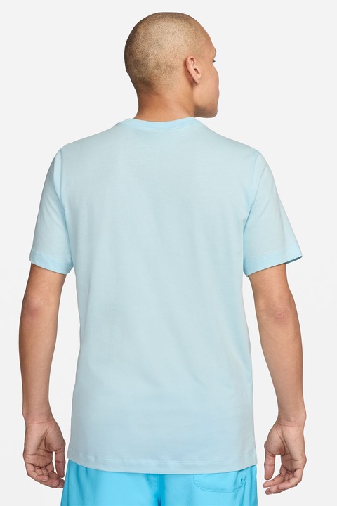 Nike, Tricou cu imprimeu logo si decolteu la baza gatului, Turcoaz, Albastru glaciar, XL