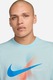 Nike, Tricou cu imprimeu logo si decolteu la baza gatului, Turcoaz, Albastru glaciar, XL