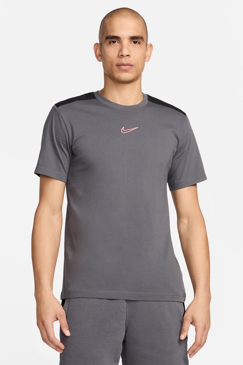 Nike, Tricou din bumbac cu detaliu cu monograma, Roz/Gri inchis