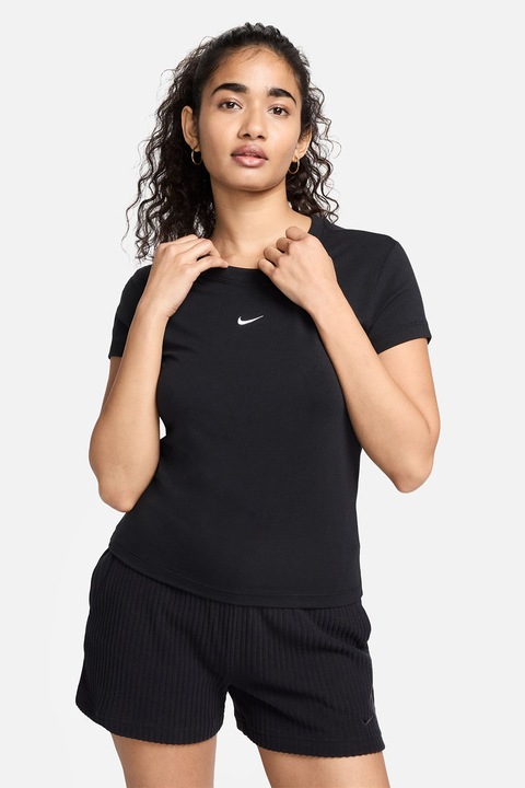 Nike, Tricou slim fit din amestec de modal, Alb optic/Negru