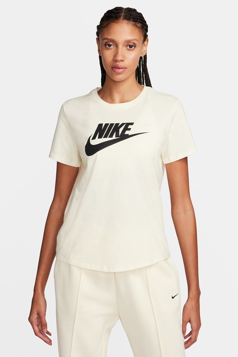 Nike, Tricou cu imprimeu logo Sportswear Essentials, Crem/Negru