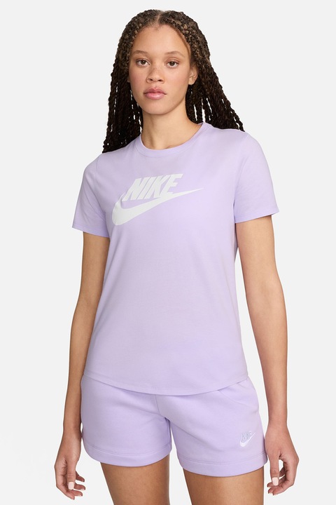 Nike, Tricou cu imprimeu logo Essentials, Alb/Lila