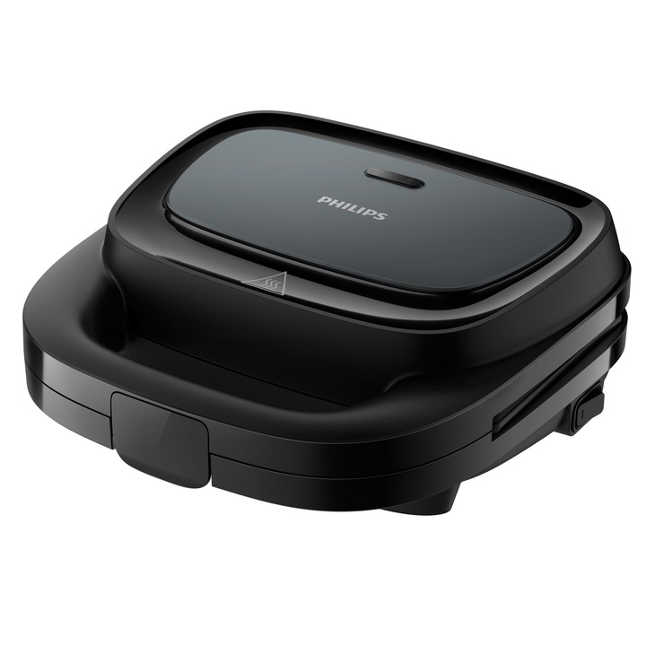 Sandwich-maker Philips HD2330/90 seria 3000, 750 W, Plite neaderente si versatile pentru sandwich-uri, panini si altele, Leduri indicatoare, Sistem de blocare rapida, Comutator pornit/oprit, Negru