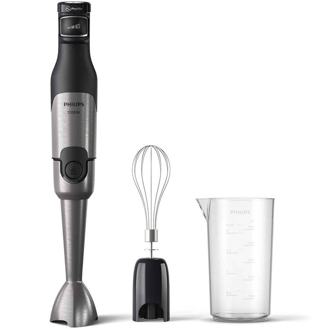 Mixer vertical Philips HR2682/00Seria 5000, 1200 W, Tehnologie SpeedTouch, Aparatoarea împotriva stropirii pentru lama, Indicator de viteză cu LED, Accesoriu tel, negru/argintiu