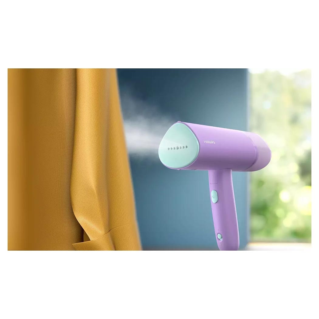 Aparat de calcat vertical cu aburi Philips STH3010/30 Seria 3000, 1000 W, pana la 20 g/min,Gata de utilizare in circa 30 sec, Sigur pe toate materialele care pot fi calcate, Rezervor de apa detasabil de 100 ml, Husa inclusa, Violet