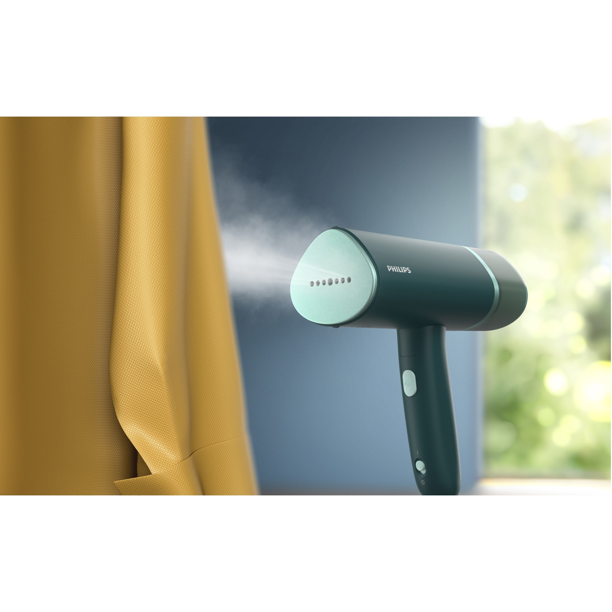 Aparat de calcat vertical cu aburi Philips STH3020/70 Seria 3000, 1000 W, pana la 20 g/min, Gata de utilizare in circa 30 sec, Sigur pe toate materialele care pot fi calcate, Rezervor de apa detasabil de 120 ml, Husa inclusa, verde